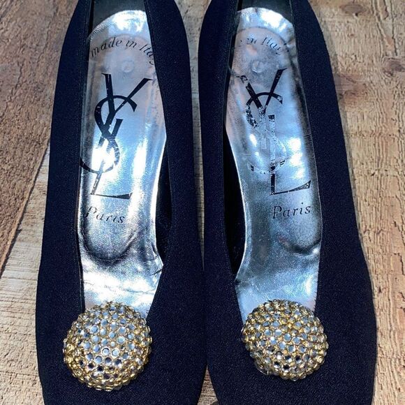Yves Saint Laurent: elegant black satin pumps with rhinestoned bubble from 1980s - Picture 7 of 10